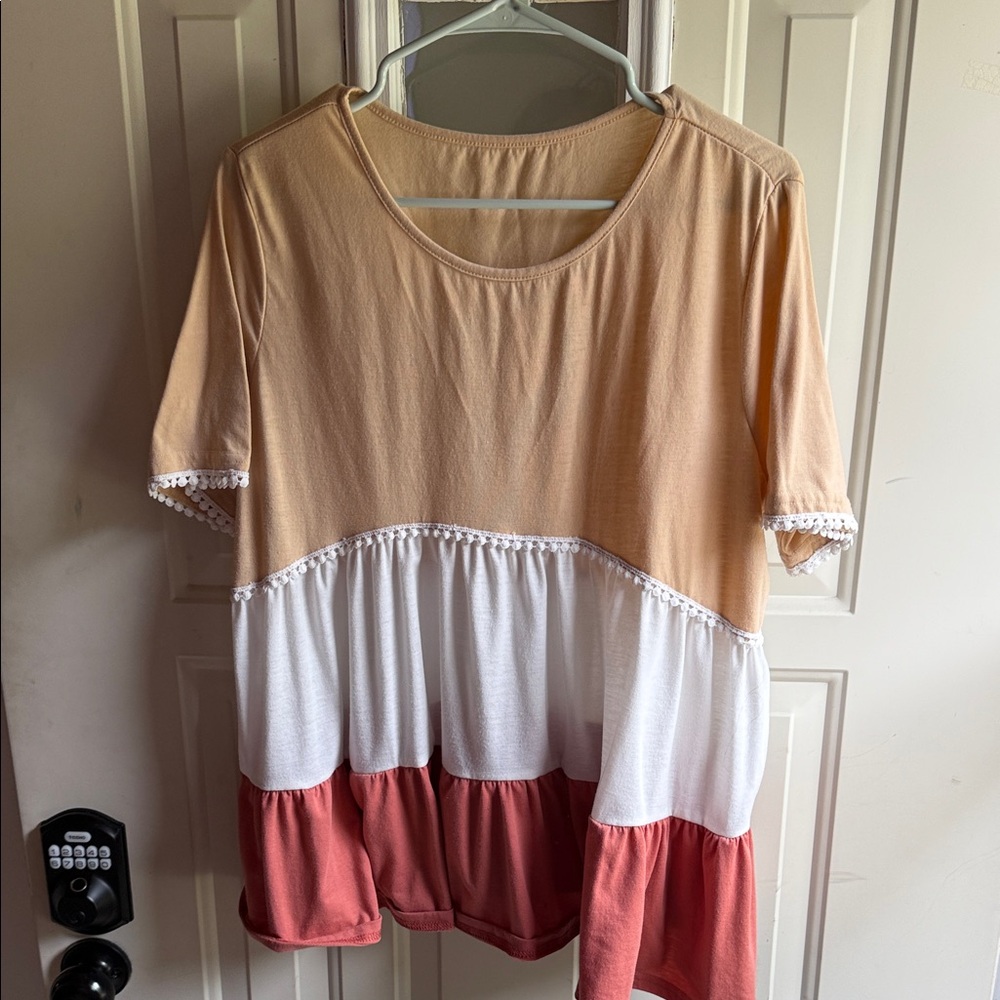 SHEIN Colorblock Blouse - Peach, White, and Rust